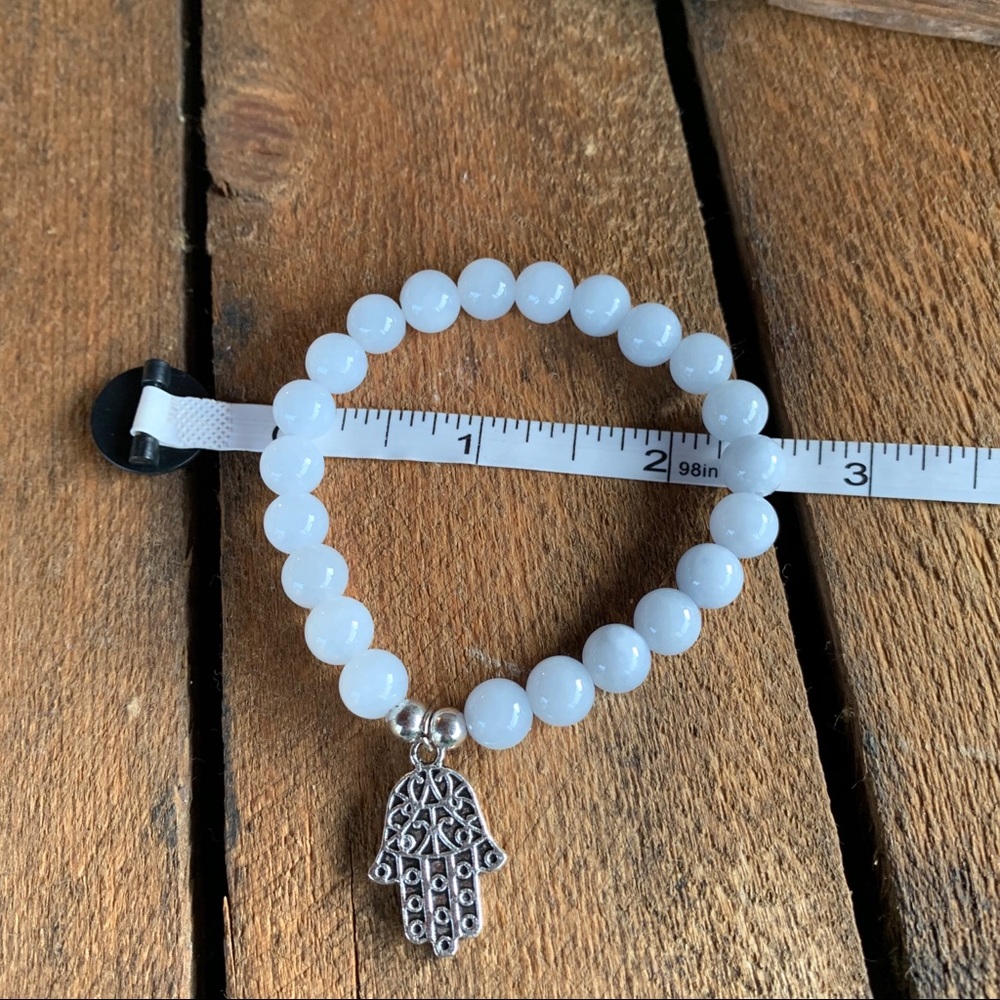 ✨GRAY AGATE STONE BEAD BRACELET W/HAMSA HA… - Picture 5 of 7